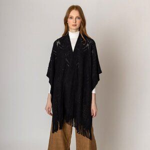 Solid Color Mixed Pattern Knit Ruana Wrap. - One Size Fits Most - 100% Acrylic